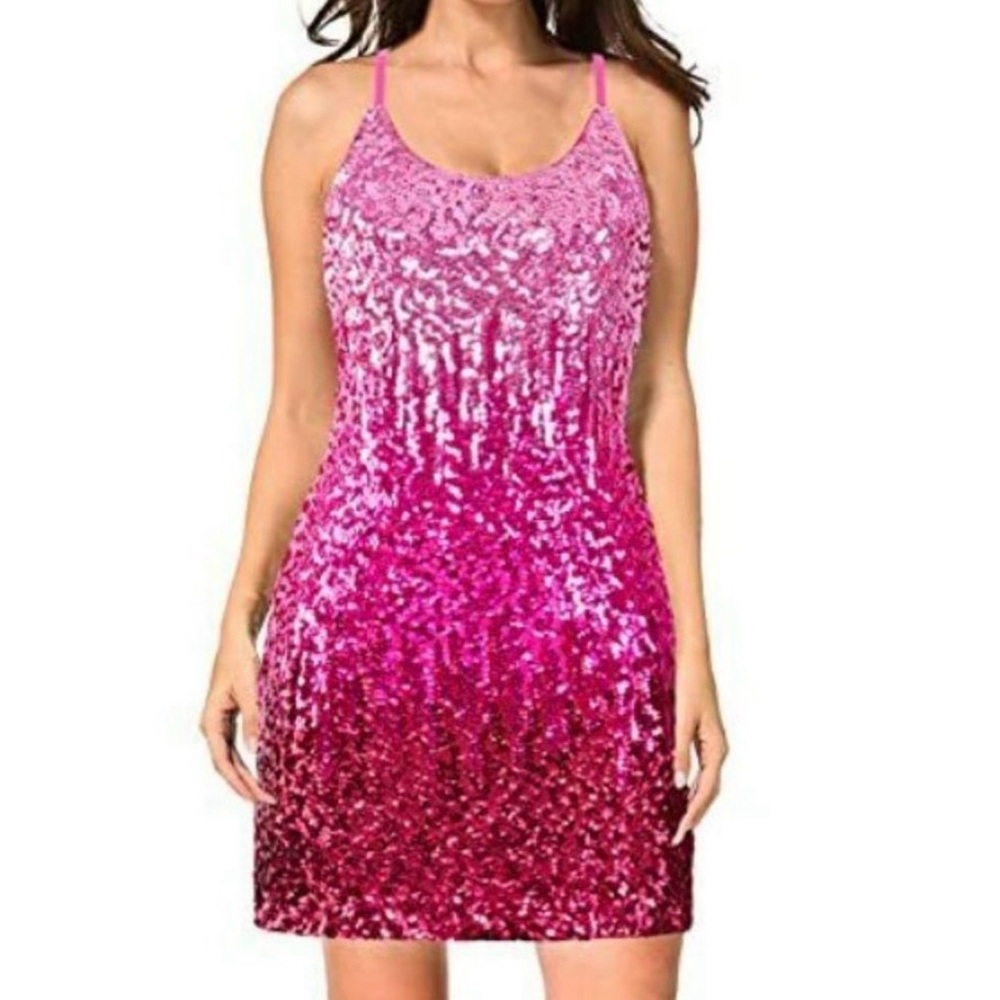 MANER Pink Ombre razor back Sequin Dress size‎ Small Prom party dress